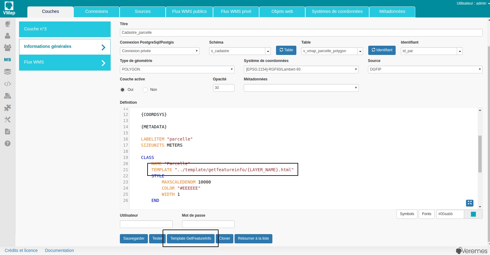 Administration couche GetFeatureInfo